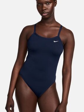 Nike Navy One-Piece Swim Suit with White Swoosh